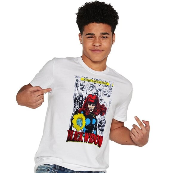 Marvel Black Widow Mens Sting Of The Black Widow Comic White Shirt New S-XL - Picture 2 of 2